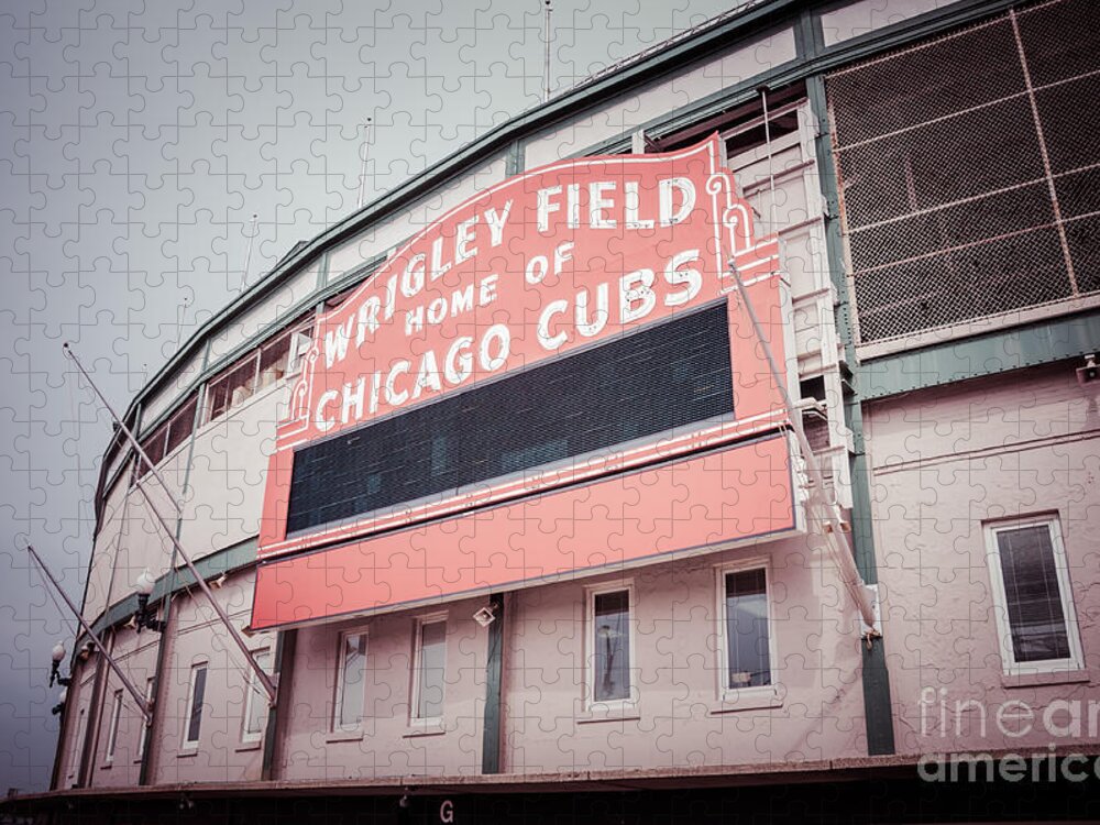 America Jigsaw Puzzle featuring the photograph Retro Wrigley Field Sign by Paul Velgos