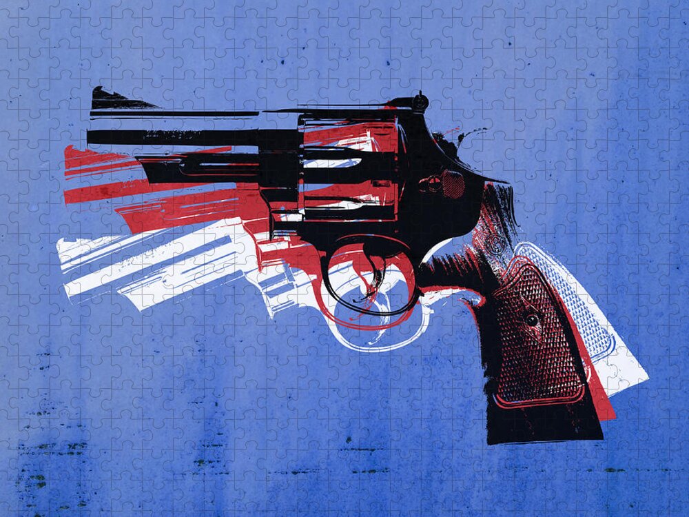 Revolver Jigsaw Puzzle featuring the digital art Revolver on Blue by Michael Tompsett