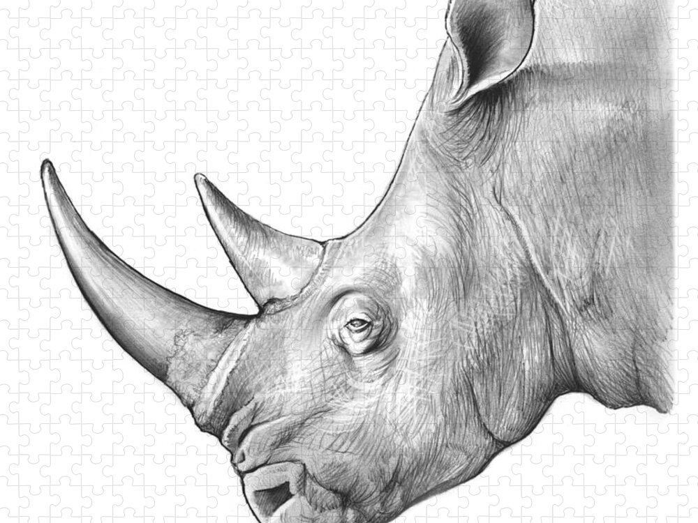Rhinoceros Jigsaw Puzzle featuring the drawing Rhino by Greg Joens