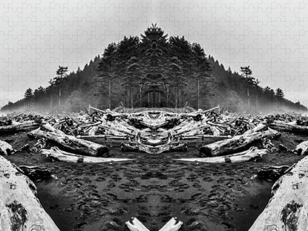 Deadwood Jigsaw Puzzle featuring the digital art Rialto Beach Black and White Reflection by Pelo Blanco Photo