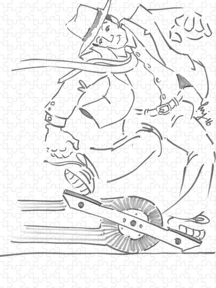 Ride One Wheel Jigsaw Puzzle featuring the drawing Ride One Wheel Cartoon - Never Be Late Again by Mike Jory