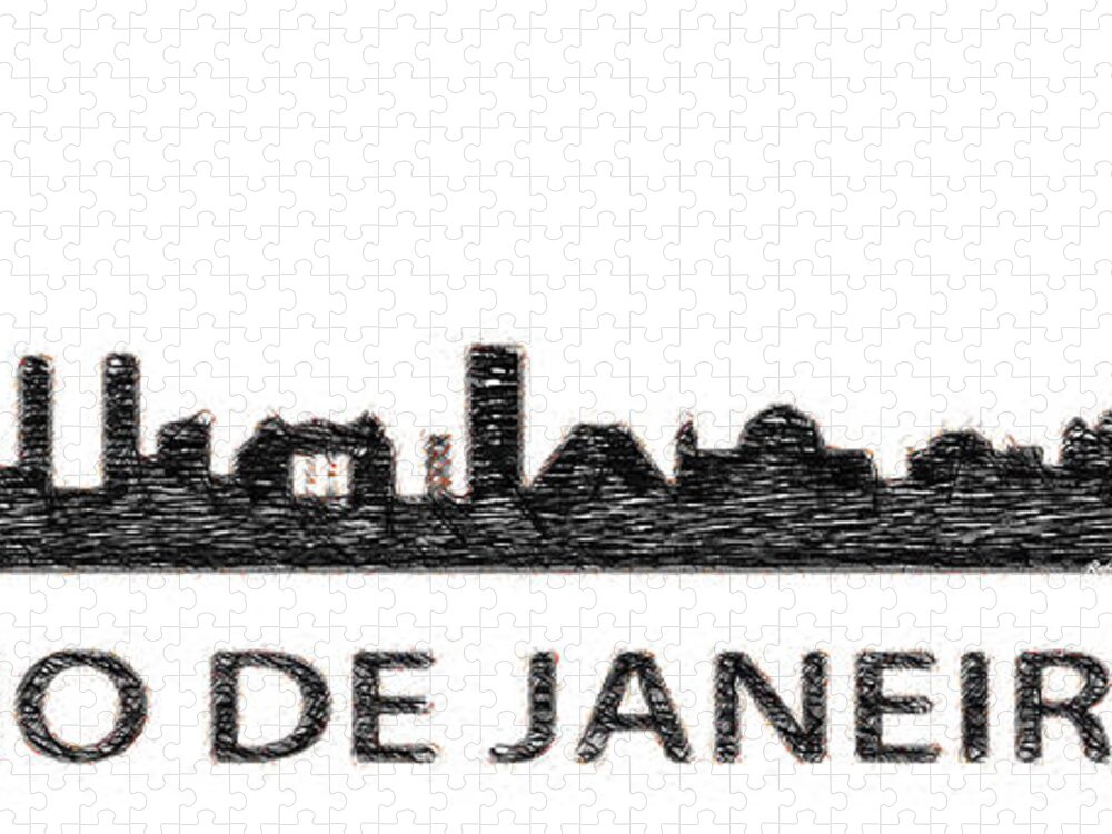 Rafael Salazar Jigsaw Puzzle featuring the digital art Rio de Janeiro Silouhette Sketch by Rafael Salazar