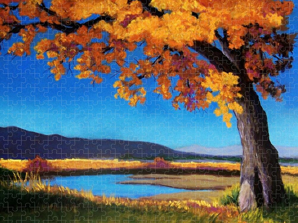 Landscape Jigsaw Puzzle featuring the pastel River Cottonwood by Candy Mayer