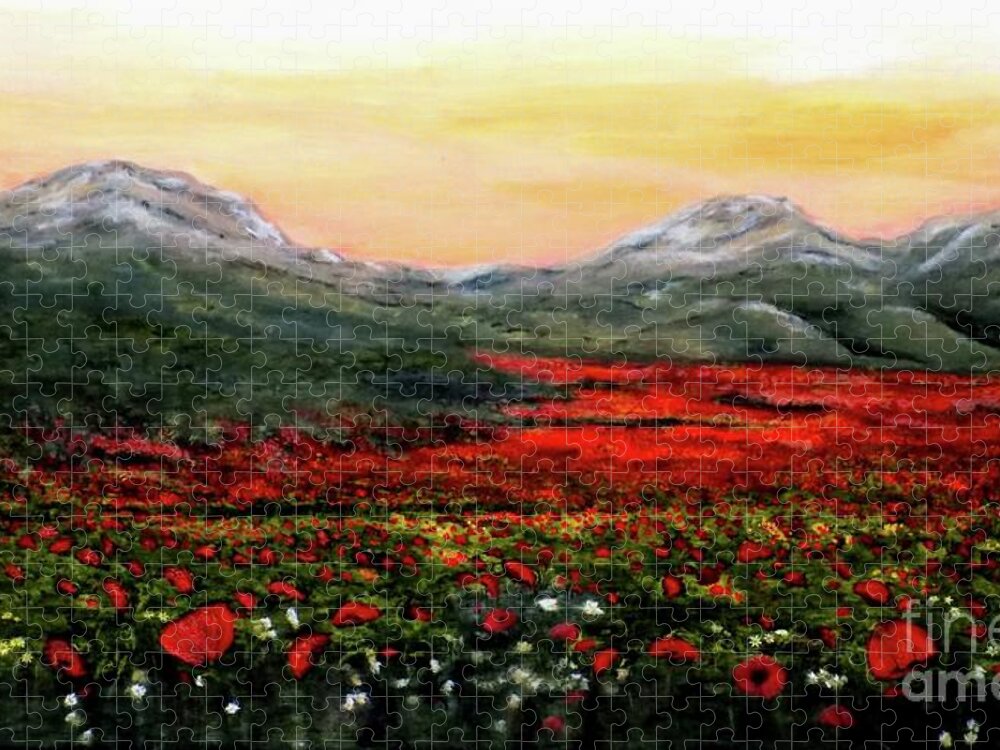Poppies Jigsaw Puzzle featuring the painting River of Poppies by Judy Kirouac