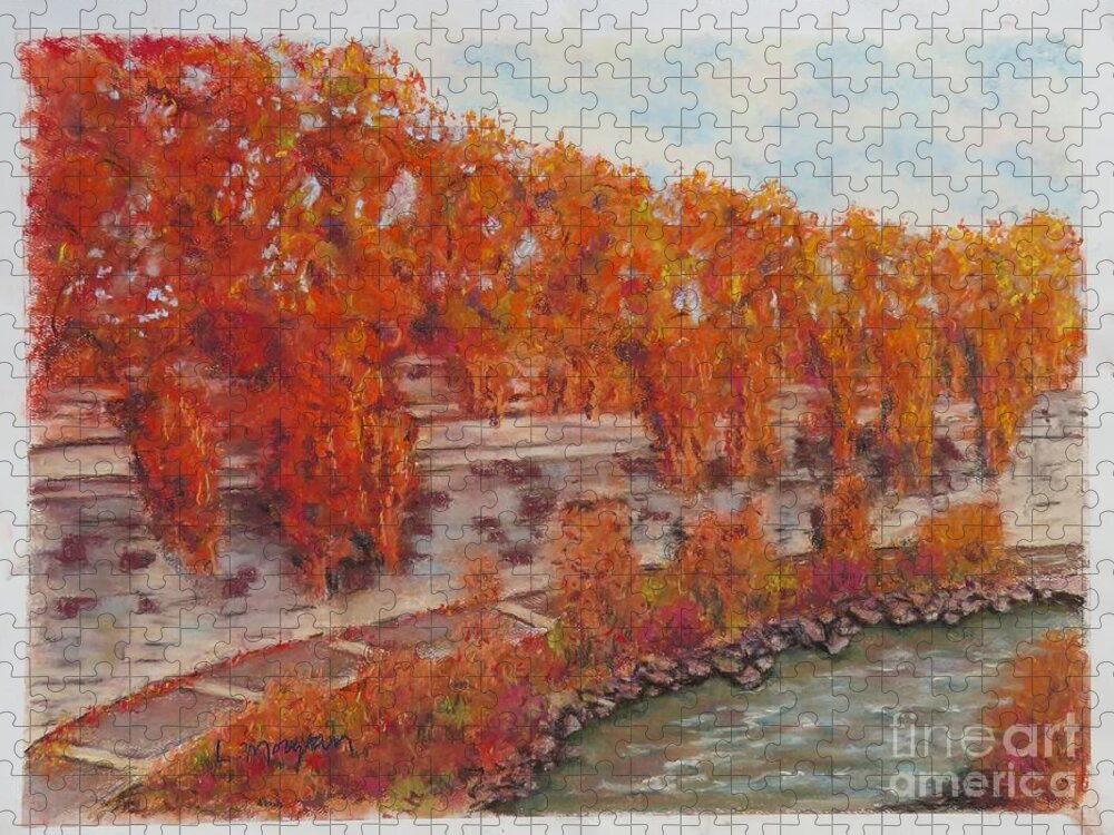 River Jigsaw Puzzle featuring the pastel River Tiber in Fall by Laurie Morgan
