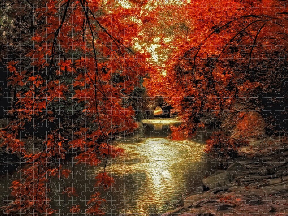 Autumn Jigsaw Puzzle featuring the photograph Riverbank Red by Jessica Jenney
