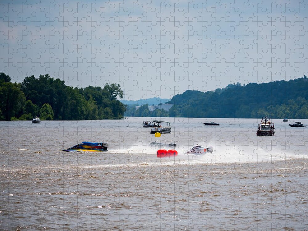 Riverfront Roar Jigsaw Puzzle featuring the photograph Riverfront Roar- Taking The Turn by Holden The Moment