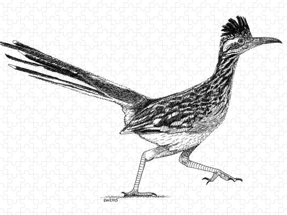 Roadrunner Jigsaw Puzzle featuring the drawing Roadrunner by Scott Woyak