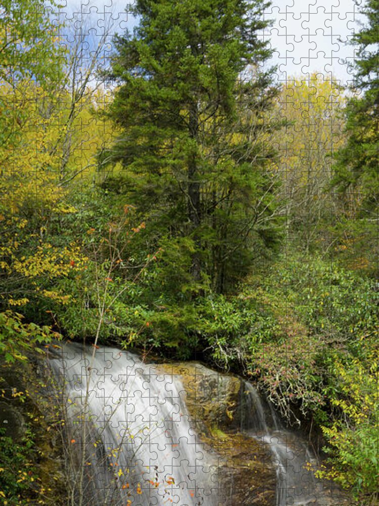Waterfall Jigsaw Puzzle featuring the photograph Roadside Waterfall in North Carolina by Mike McGlothlen