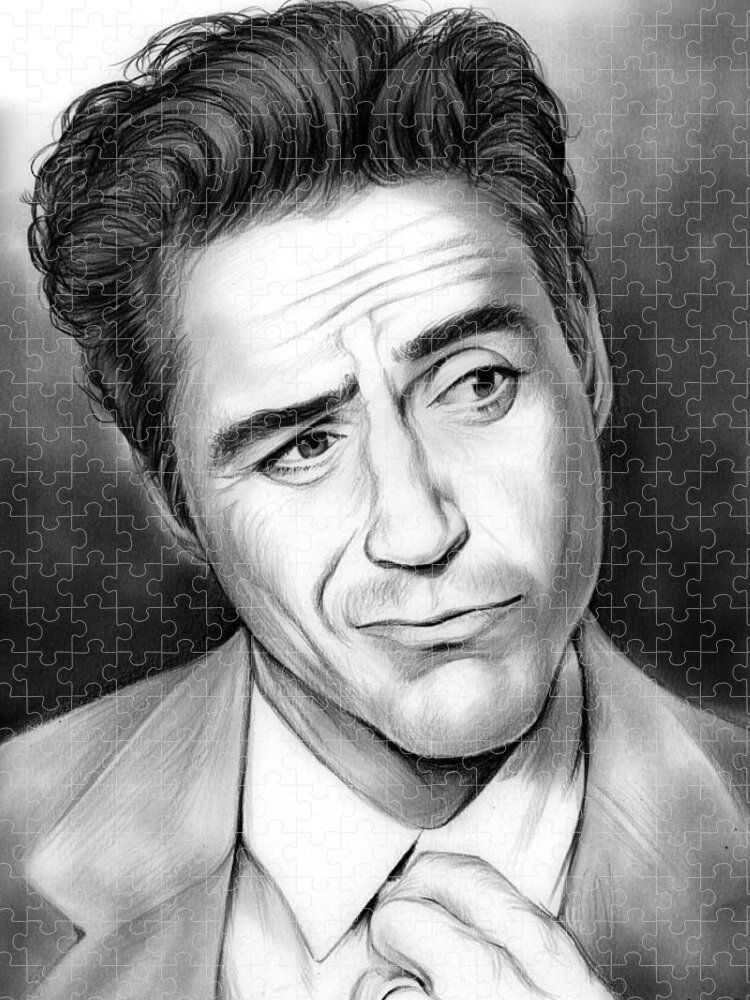 Robert Downey Jigsaw Puzzle featuring the drawing Robert Downey Jr by Greg Joens