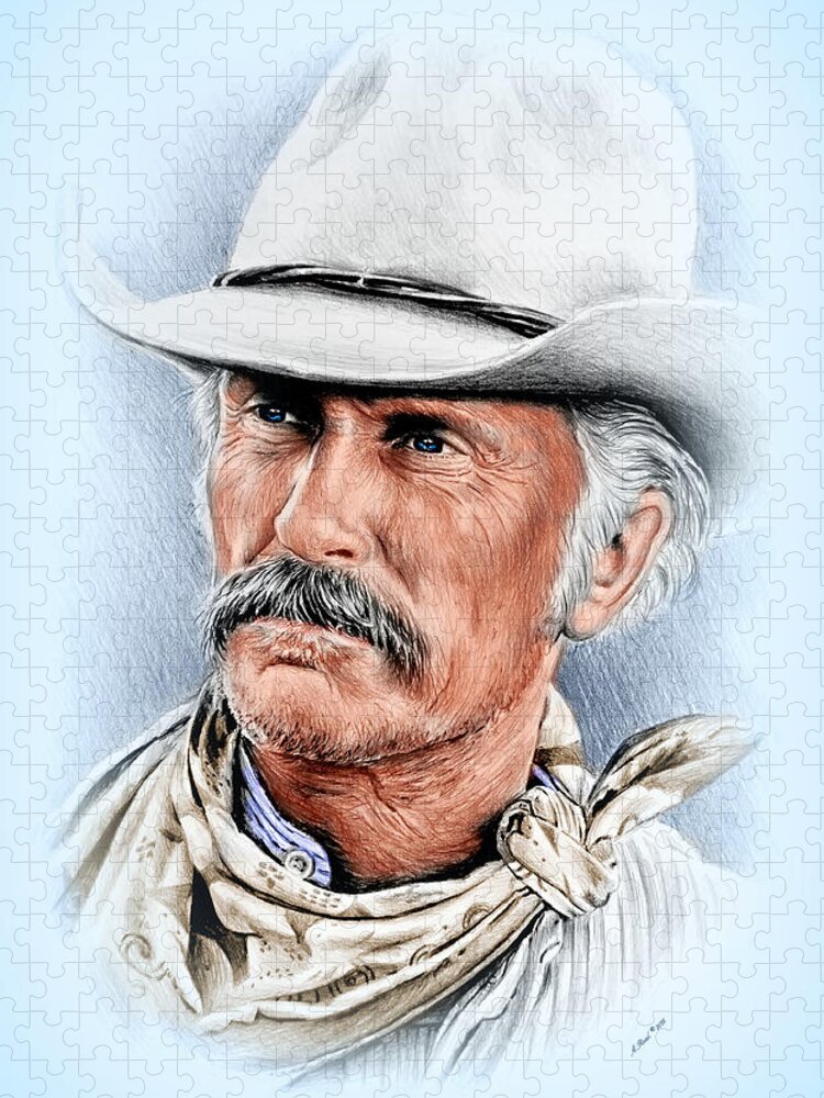 Robert Duvall Jigsaw Puzzle featuring the drawing Robert Duvall as Gus McCrae by Andrew Read