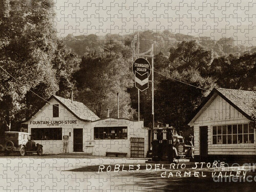 Rosie's Cracker Jigsaw Puzzle featuring the photograph Robles Del Rio store, Rosie's Cracker Barrel store, Carmel Valley 1933 by Monterey County Historical Society