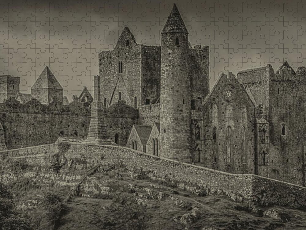 Ancient Jigsaw Puzzle featuring the photograph Rock of Cashel Monochrome by Teresa Wilson