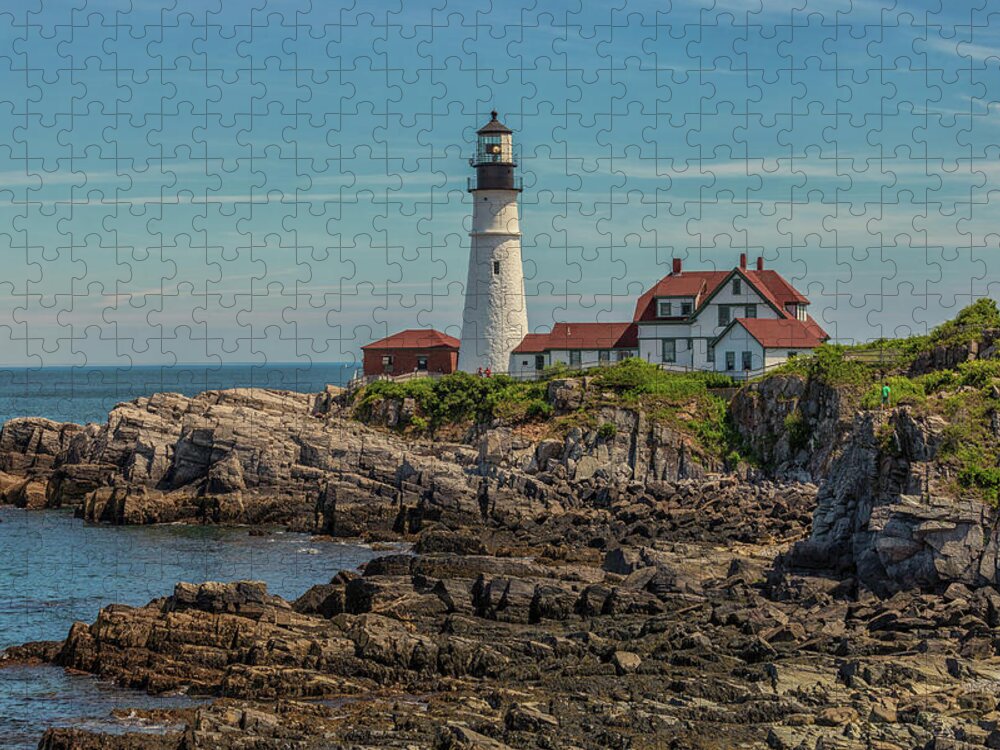 Rocky Coast At Portland Head Light Jigsaw Puzzle featuring the photograph Rocky Coast at Portland Head Light by Brian MacLean