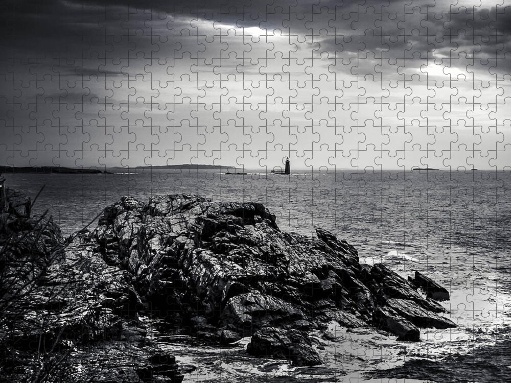 Maine Jigsaw Puzzle featuring the photograph Rocky Maine Coastline Black and White by Debra Forand