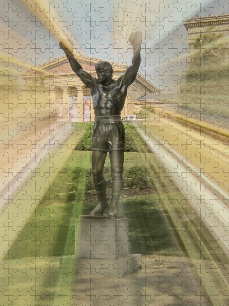 Rocky Jigsaw Puzzle featuring the mixed media Rocky Statue by Trish Tritz