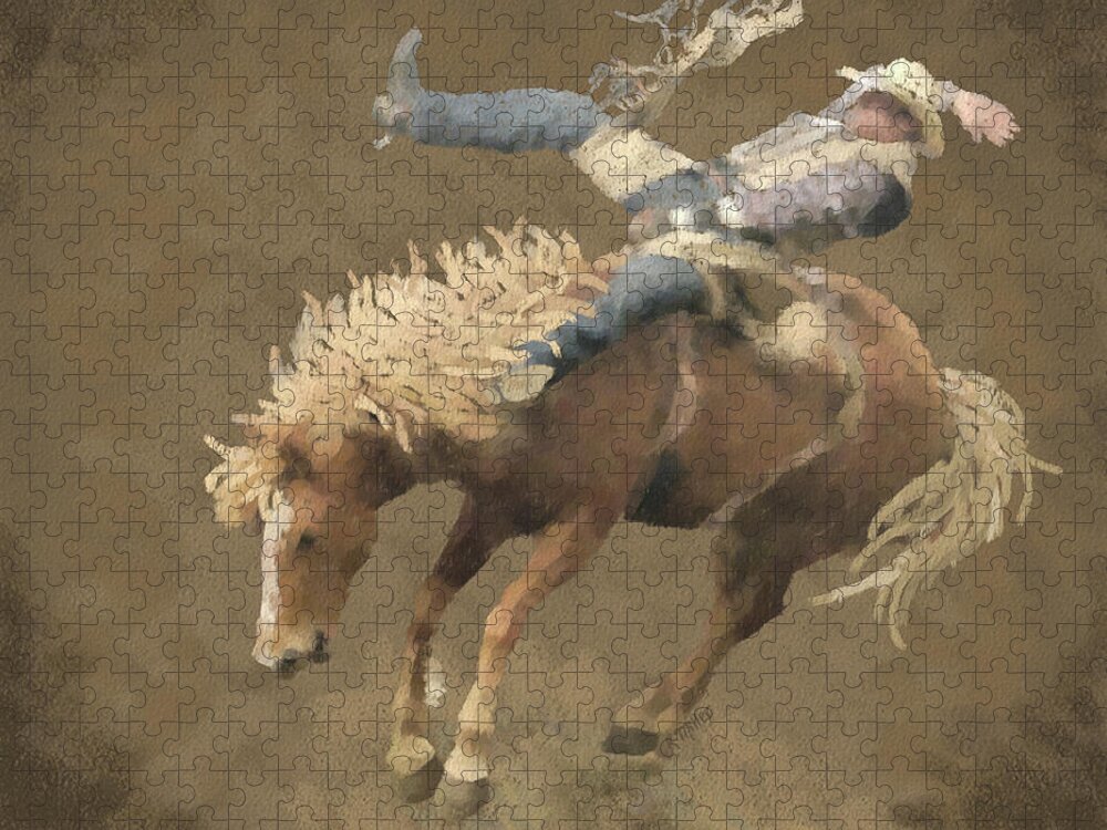 Rodeo Jigsaw Puzzle featuring the pastel Rodeo Rider by Kathie Miller