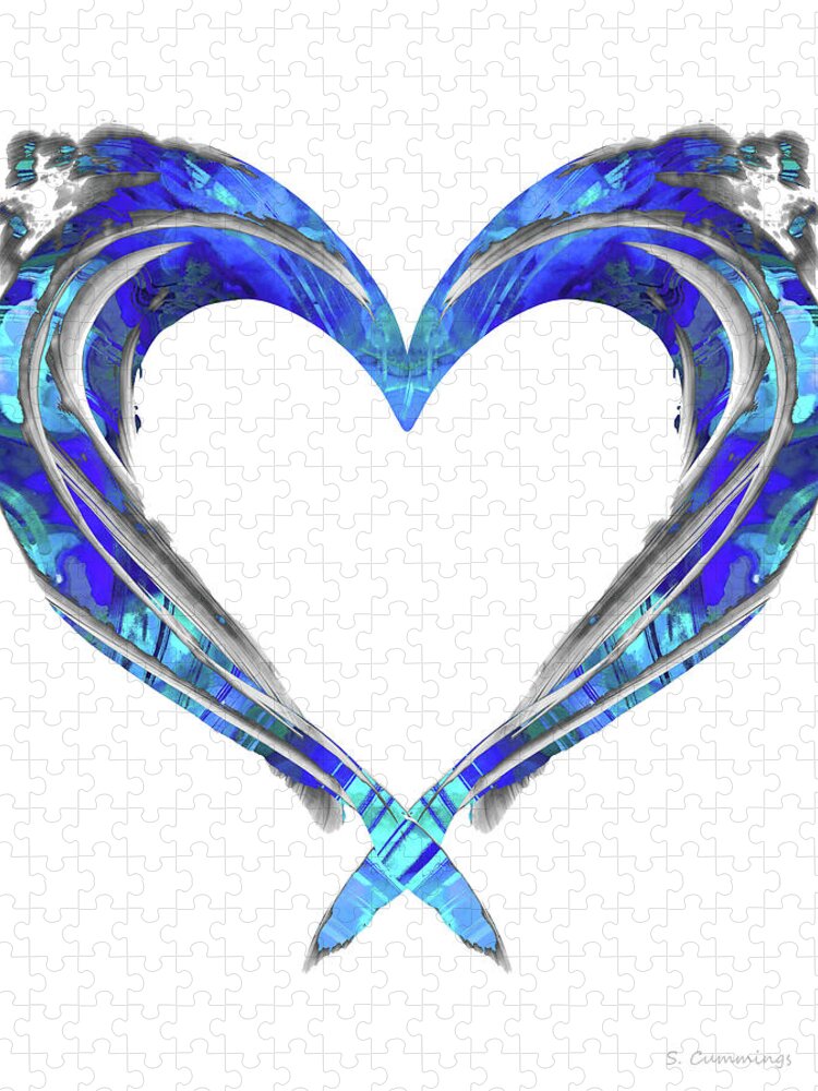 Heart Jigsaw Puzzle featuring the painting Romantic Heart Art - Big Blue Love - Sharon Cummings by Sharon Cummings