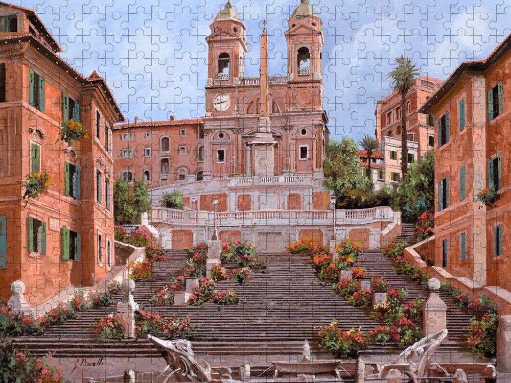 Rome Jigsaw Puzzle featuring the painting Rome-Piazza di Spagna by Guido Borelli