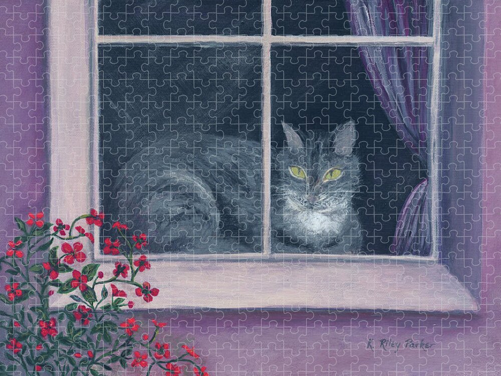 Cat Jigsaw Puzzle featuring the painting Room with a View by Kathryn Riley Parker