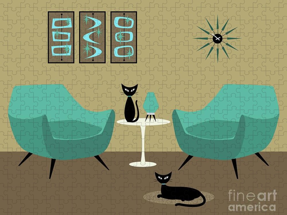  Jigsaw Puzzle featuring the digital art Room with Dark Aqua Chairs by Donna Mibus