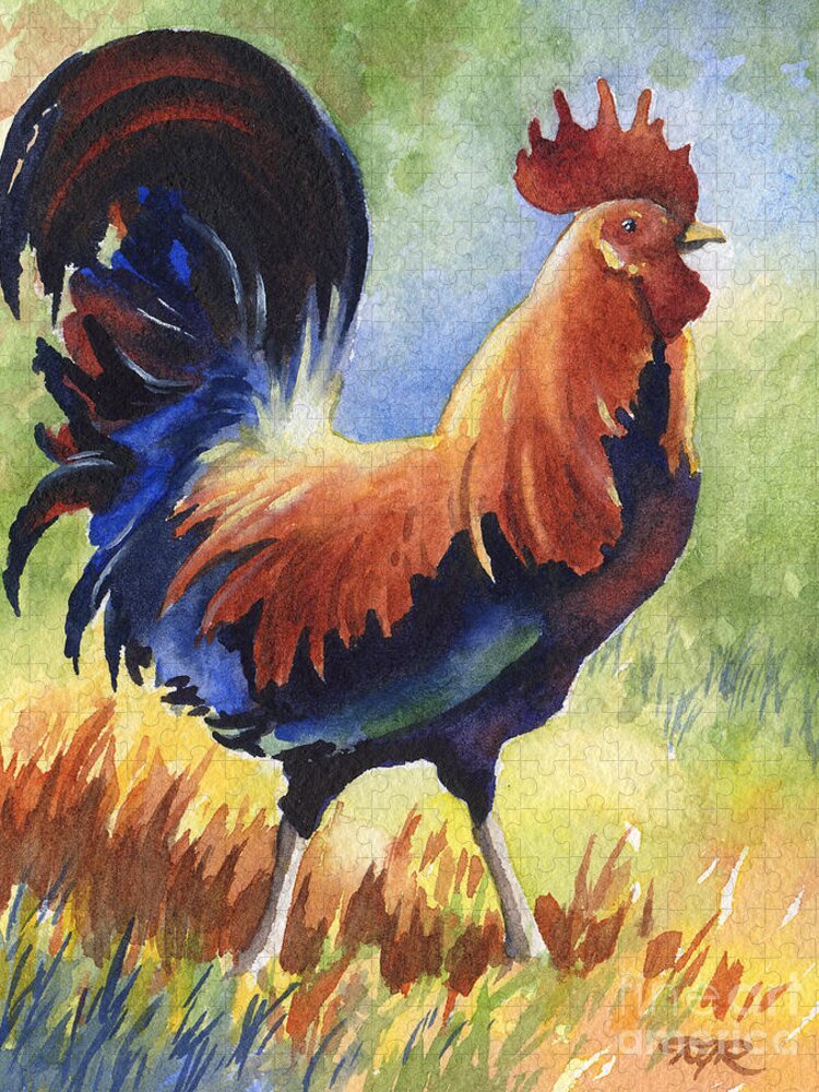 Rooster Jigsaw Puzzle featuring the painting Rooster by David Rogers