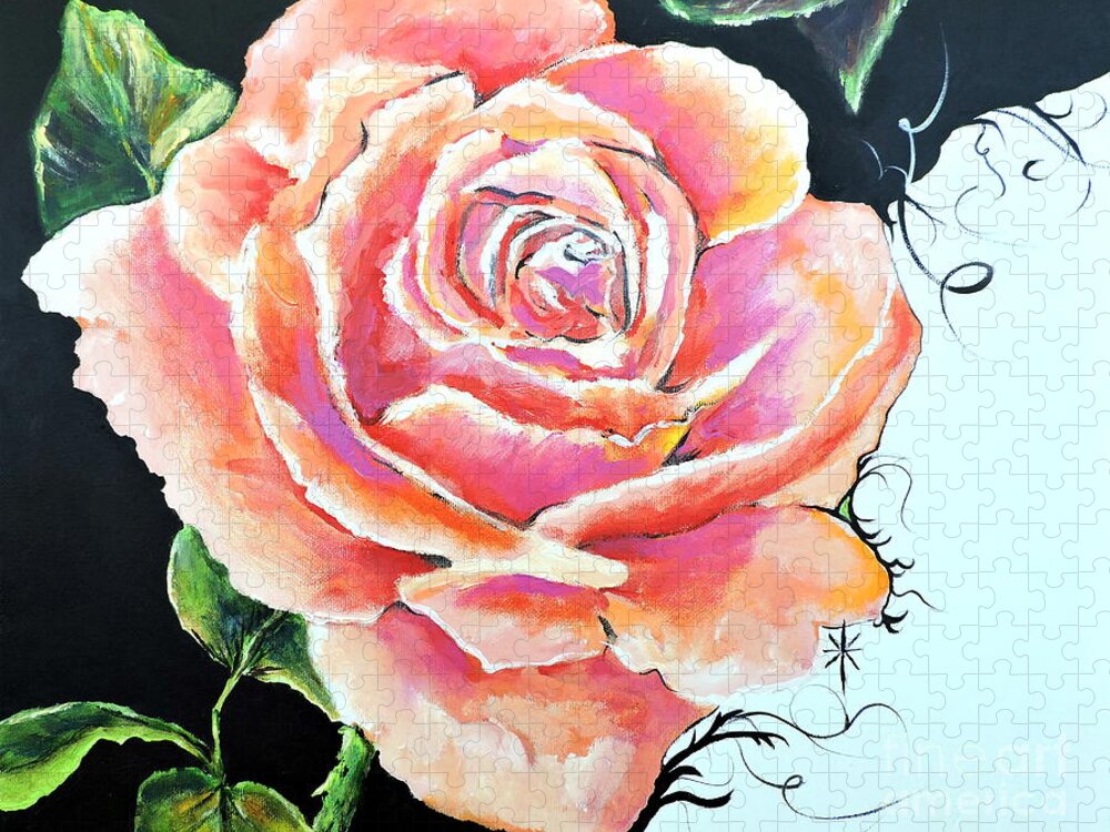 Flora Jigsaw Puzzle featuring the painting Rose by Jodie Marie Anne Richardson Traugott     aka jm-ART