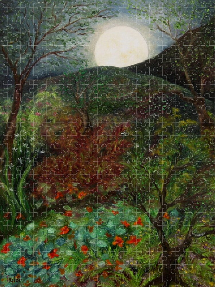 Forest Jigsaw Puzzle featuring the painting Rose Moon by FT McKinstry