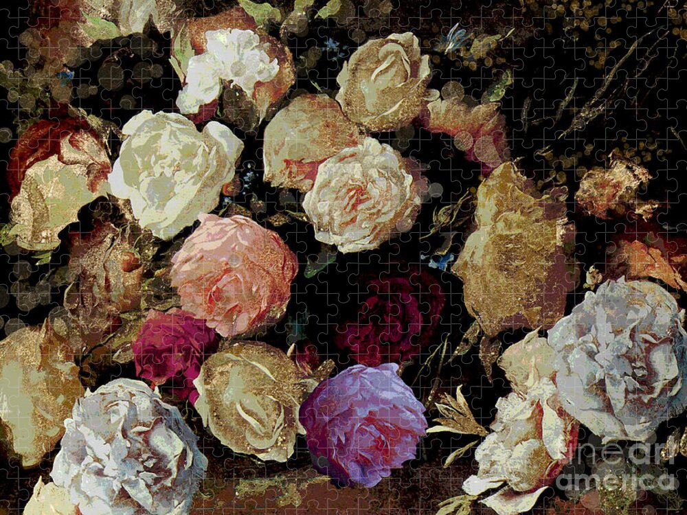 Roses Jigsaw Puzzle featuring the painting Roses at My Feet by Mindy Sommers