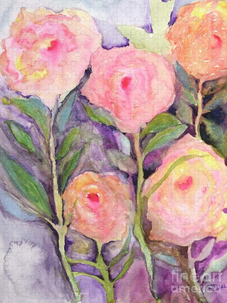  Jigsaw Puzzle featuring the painting Roses Disguised As Peonies by Barrie Stark