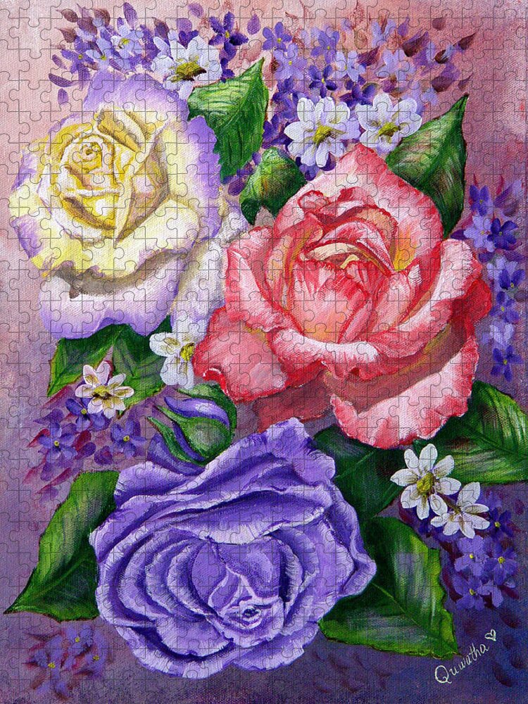 Rose Jigsaw Puzzle featuring the painting Roses by Quwatha Valentine