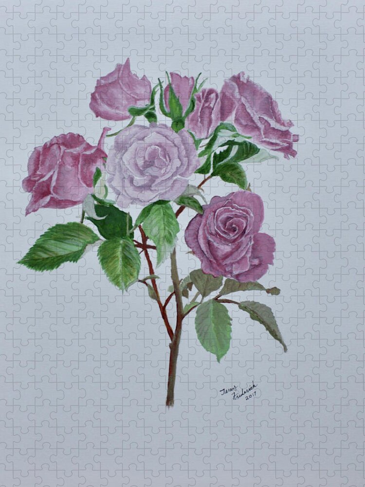 Roses Jigsaw Puzzle featuring the painting Roses by Terry Frederick