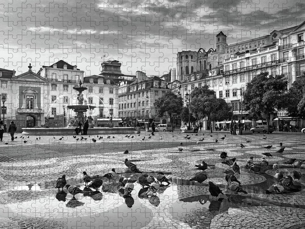 Ancient Jigsaw Puzzle featuring the photograph Rossio Square in Downtown Lisbon by Carlos Caetano