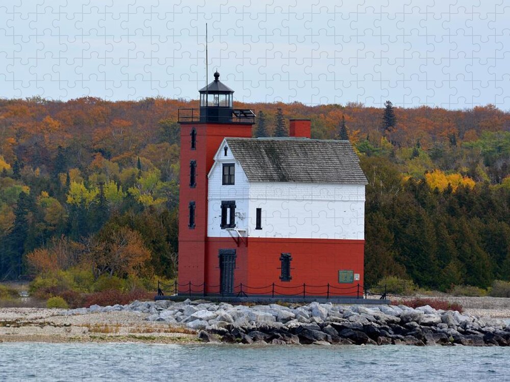 Lighthouse Jigsaw Puzzle featuring the photograph Round Island Lighthouse in October by Keith Stokes