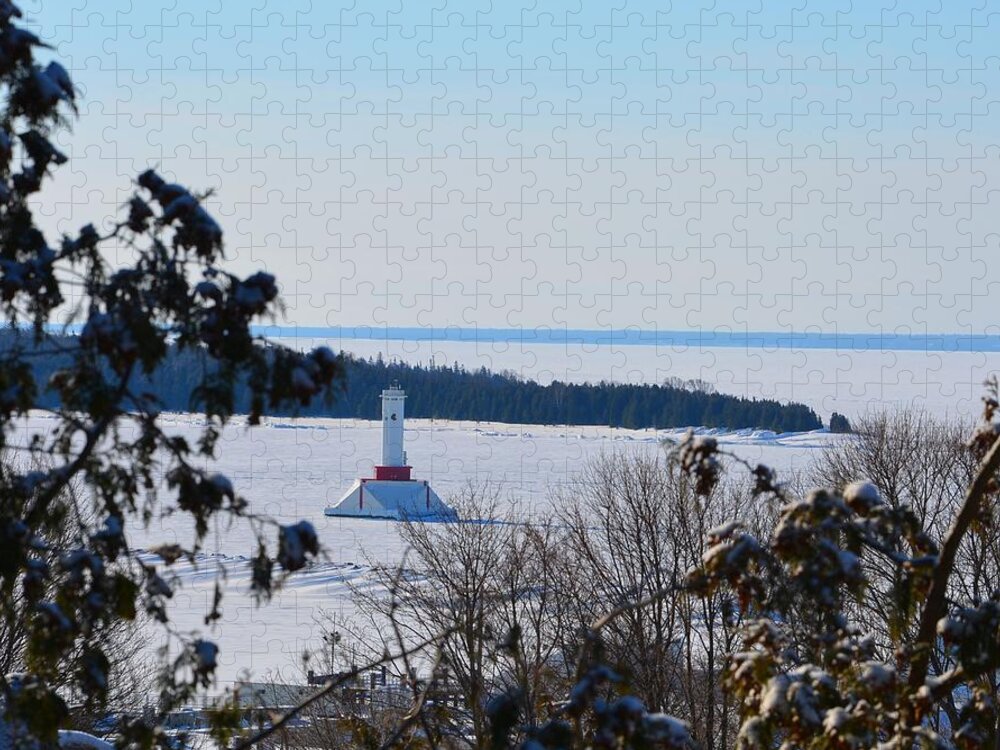 Lighthouse Jigsaw Puzzle featuring the photograph Round Island Passage Light Through The Trees by Keith Stokes