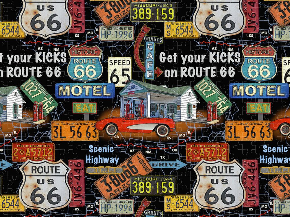 Route 66 Jigsaw Puzzle featuring the painting Route 66-JP3934-B by Jean Plout
