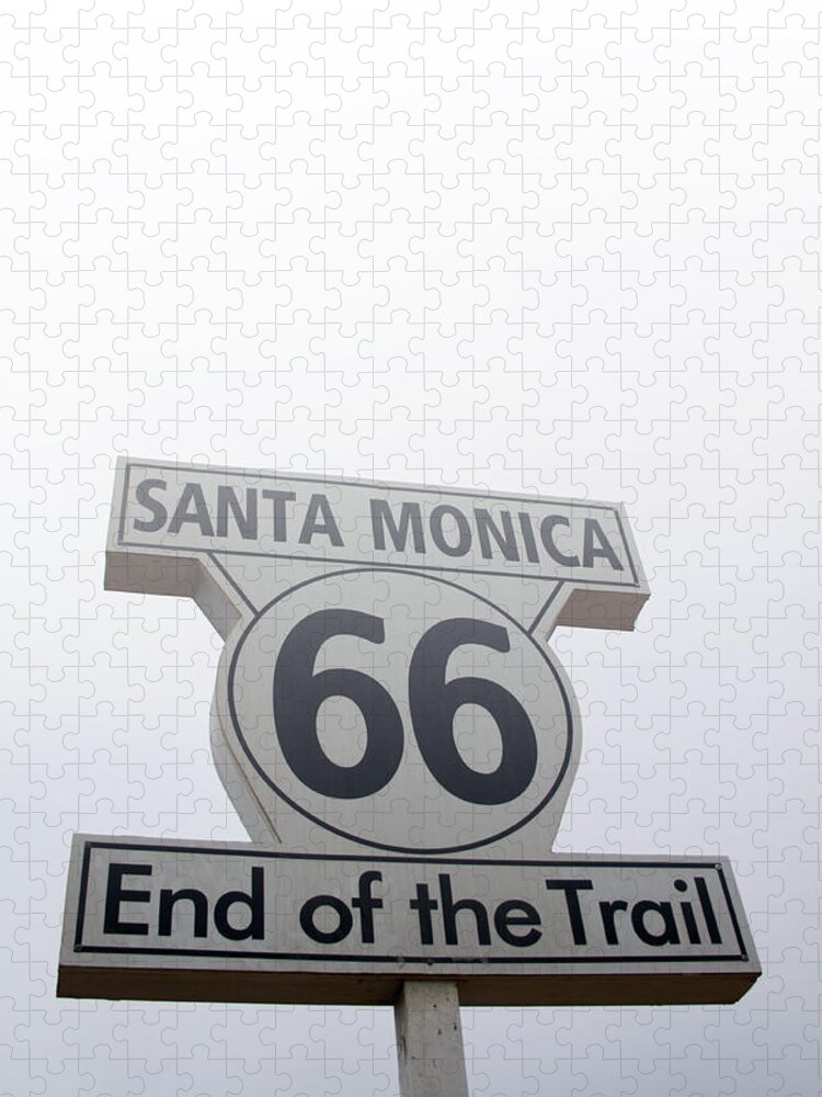 Route 66 Jigsaw Puzzle featuring the photograph Route 66 Santa Monica- by Linda Woods by Linda Woods