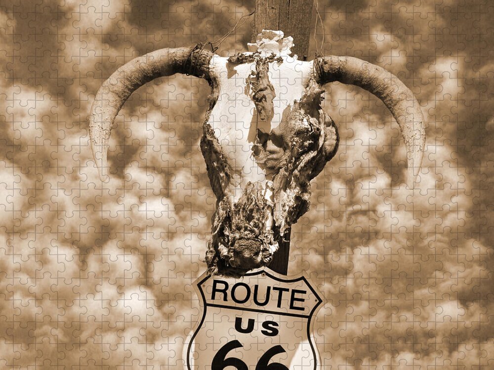 Americana Jigsaw Puzzle featuring the photograph Route 66 Sign by Mike McGlothlen