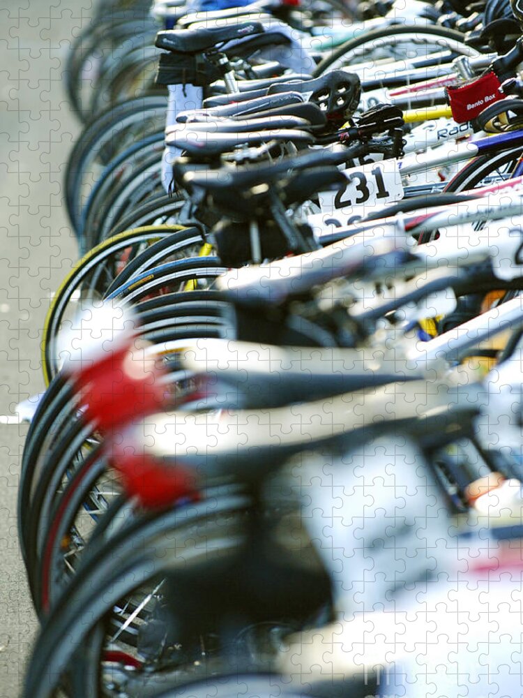 Row Jigsaw Puzzle featuring the photograph Row of race bikes 4 by Micah May