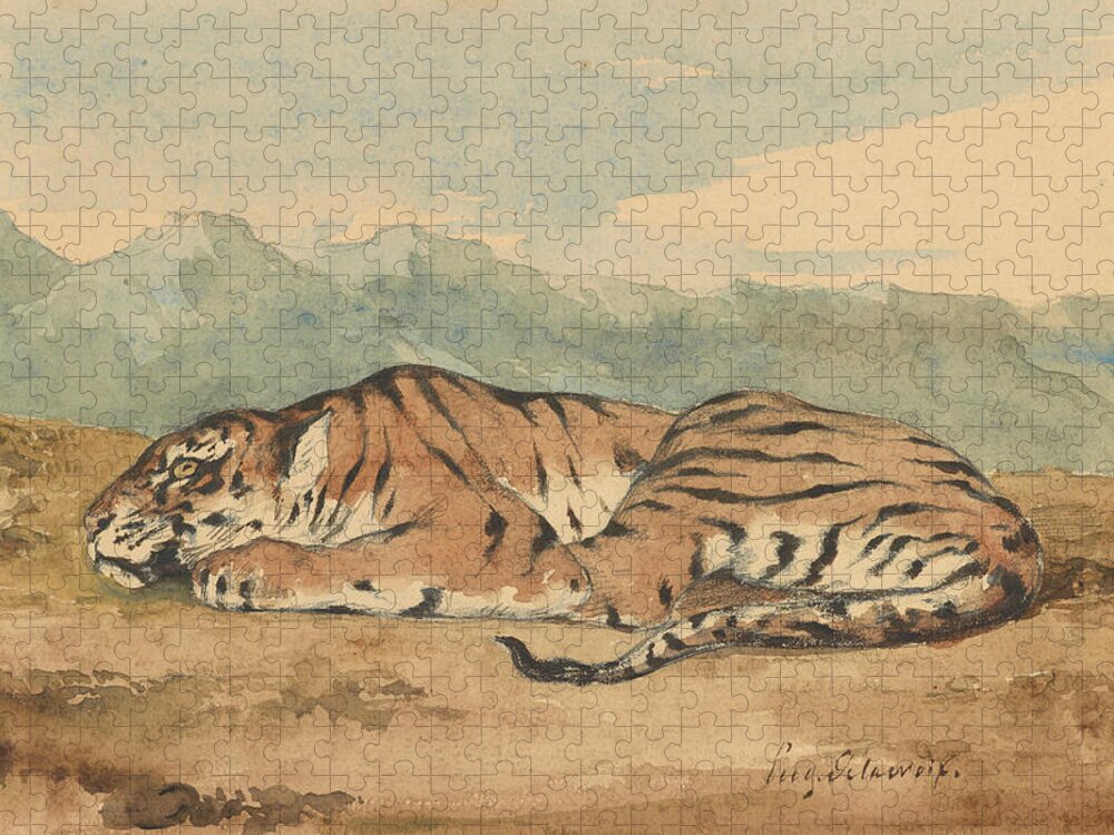 Eugene Delacroix Jigsaw Puzzle featuring the painting Royal Tiger, by 1863 by Eugene Delacroix