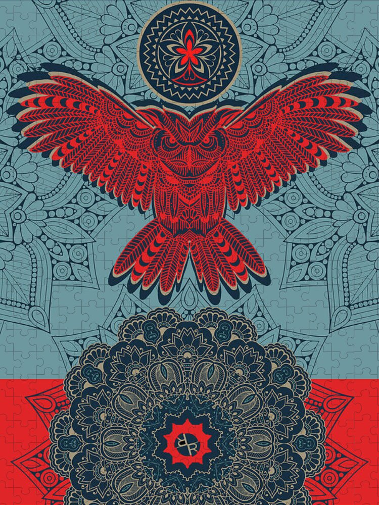 Owl Jigsaw Puzzle featuring the mixed media Rubino Spirit Owl by Tony Rubino
