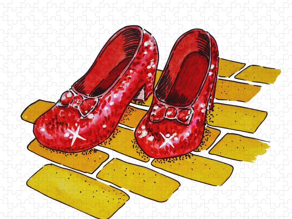 Wizard Of Oz Jigsaw Puzzle featuring the painting Ruby Slippers The Wonderful Wizard Of Oz by Irina Sztukowski