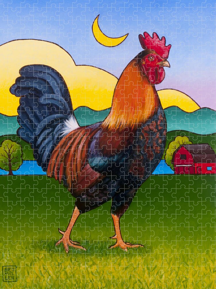 Rooster Jigsaw Puzzle featuring the painting Rufus the Rooster by Stacey Neumiller