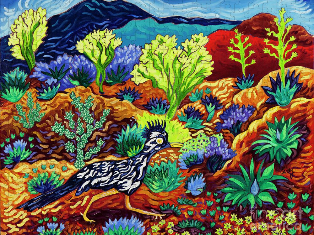 Santa Fe Jigsaw Puzzle featuring the painting Running Around by Cathy Carey