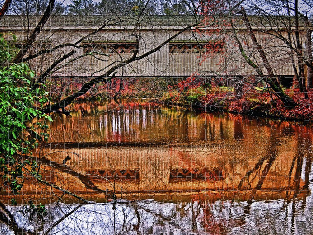 Covered Bridge Jigsaw Puzzle featuring the photograph Running Waters Covered Bridge 025 by George Bostian