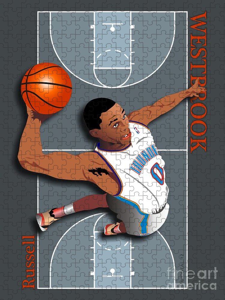 Portraits Jigsaw Puzzle featuring the digital art Russell Westbrook, No. 0 by Walter Neal