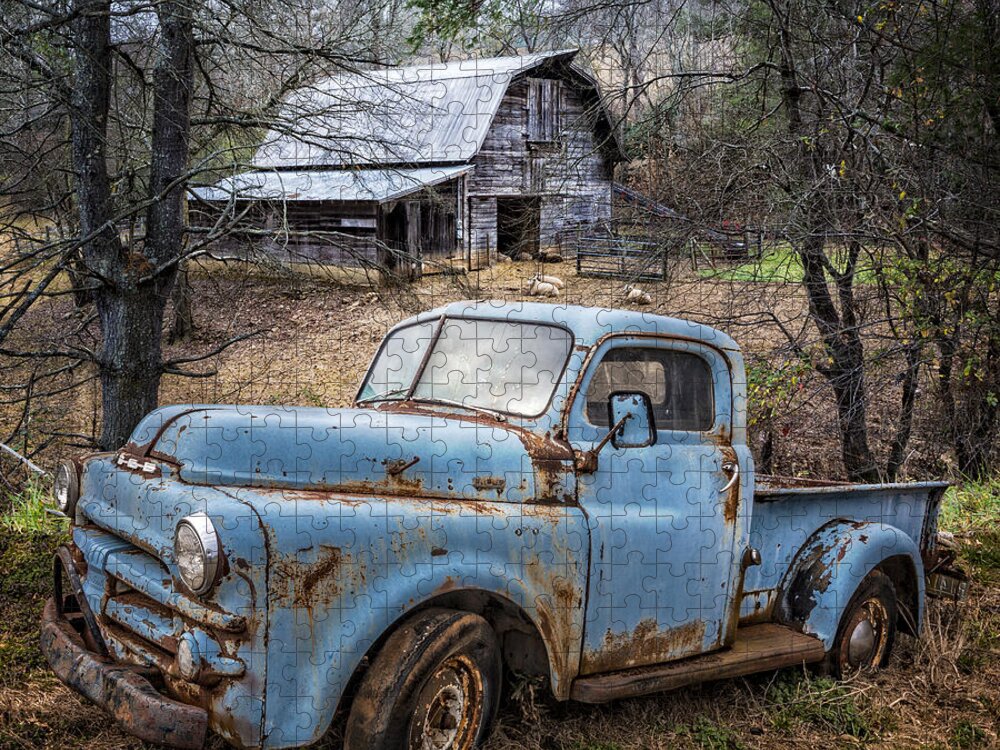 1950s Jigsaw Puzzle featuring the photograph Rusty Blue Dodge by Debra and Dave Vanderlaan