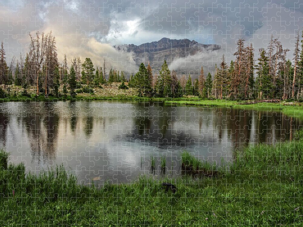 Utah Jigsaw Puzzle featuring the photograph Ruth Lake and Hayden Peak Sunset and Storm - Uinta National Forest, Utah by Brett Pelletier