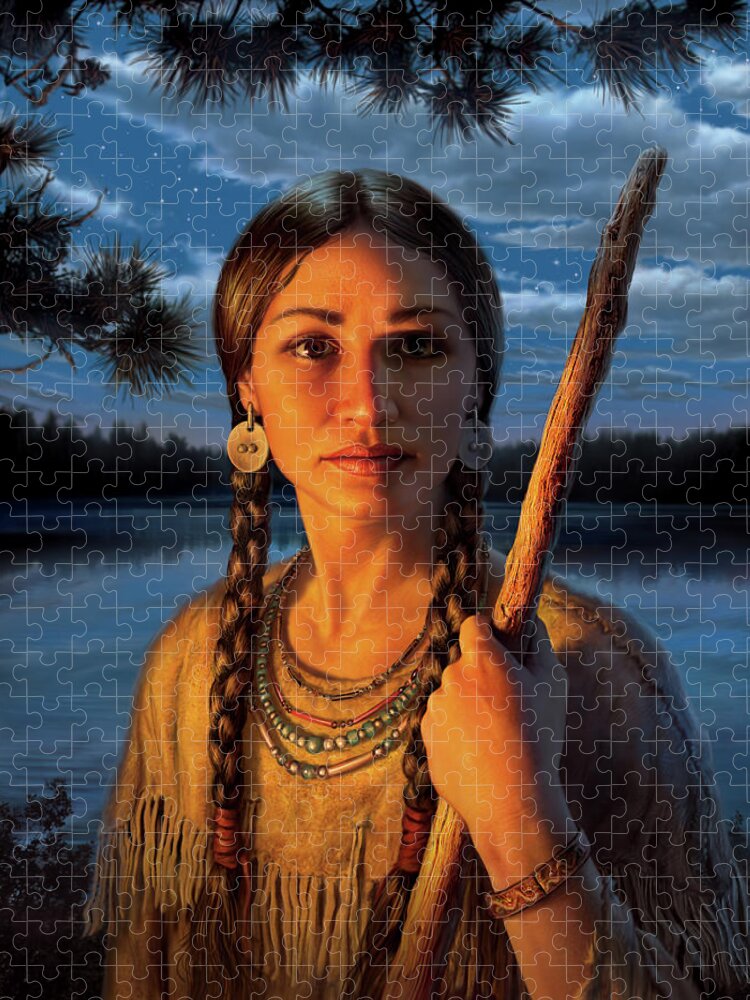 Sacagawea Jigsaw Puzzle featuring the digital art Sacagawea by Mark Fredrickson