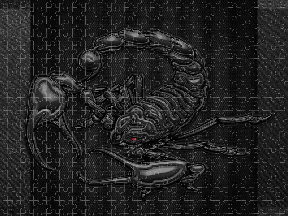 'beasts Jigsaw Puzzle featuring the digital art Sacred Black Scorpion on Black Canvas by Serge Averbukh